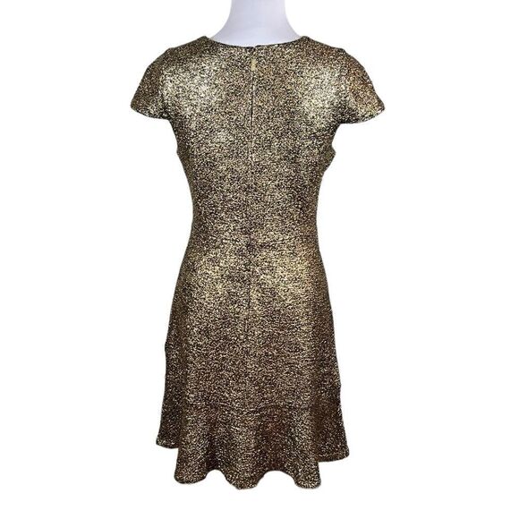 Michael Kors Gold Foil Cap Sleeve Flounce Cocktail Dress, Size M, NWT - Picture 7 of 12